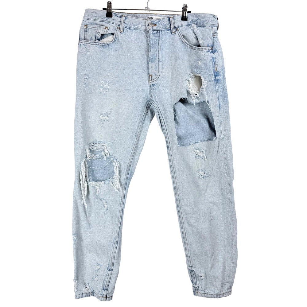 ZARA Mens Light Wash Distressed‎ Ripped Jeans Size 36